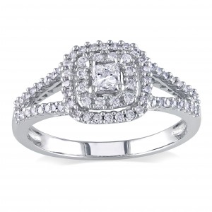 White Gold 1/2ct TDW Princess-cut and Round Diamond Split Shank Halo Engagement Ring - Handcrafted By Name My Rings™