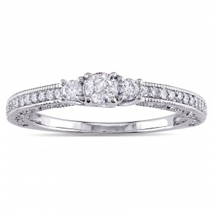 White Gold 1/4ct TDW Diamond Vintage Promise Ring - Handcrafted By Name My Rings™