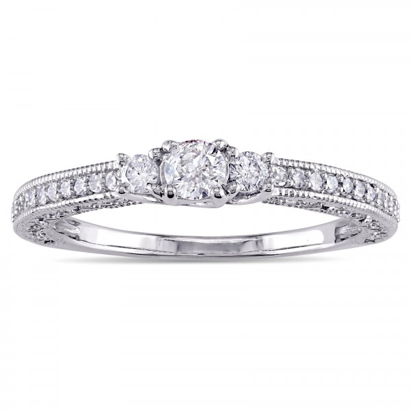 White Gold 1/4ct TDW Diamond Vintage Promise Ring - Handcrafted By Name My Rings™