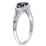White Gold 1ct TDW Black and White Diamond 3-stone Halo Split Shank Engagement Ring - Handcrafted By Name My Rings™