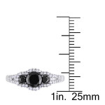 White Gold 1ct TDW Black and White Diamond 3-stone Halo Split Shank Engagement Ring - Handcrafted By Name My Rings™