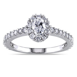 White Gold 1ct TDW Certified Oval Halo Diamond Engagement Ring - Handcrafted By Name My Rings™