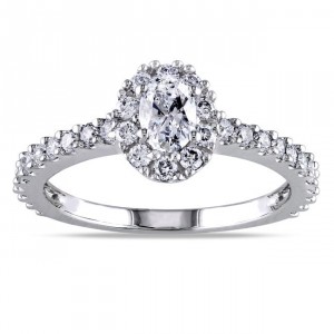 White Gold 1ct TDW Certified Oval Halo Diamond Engagement Ring - Handcrafted By Name My Rings™