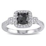 White Gold 1ct TDW Cushion-cut Black and White Diamond Halo Engagement Ring - Handcrafted By Name My Rings™