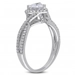 White Gold 1ct TDW Heart-cut Diamond Split Shank Halo Engagement Ring - Handcrafted By Name My Rings™