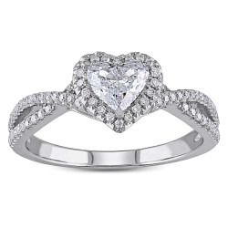 White Gold 1ct TDW Heart-cut Diamond Split Shank Halo Engagement Ring - Handcrafted By Name My Rings™