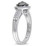 White Gold 1ct TDW Oval Black and White Diamond Halo Engagement Ring - Handcrafted By Name My Rings™