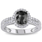 White Gold 1ct TDW Oval Black and White Diamond Halo Engagement Ring - Handcrafted By Name My Rings™