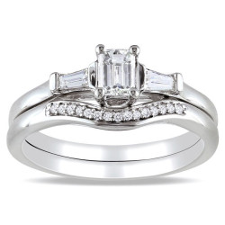 White Gold 3/4ct TDW Diamond 3-stone Bridal Ring Set - Handcrafted By Name My Rings™
