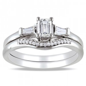 White Gold 3/4ct TDW Diamond 3-stone Bridal Ring Set - Handcrafted By Name My Rings™