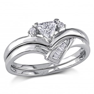 White Gold 3/8ct TDW Trillion Cut 2-Piece Diamond Ring Set - Handcrafted By Name My Rings™