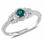 White Gold Created Emerald and 1/3ct TDW Diamond Ring - Handcrafted By Name My Rings™