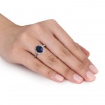 White Gold Oval Diffused Sapphire and 2/5ct TDW Diamond Halo Ring - Handcrafted By Name My Rings™