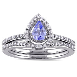 White Gold Tanzanite and 1/3ct TDW Diamond Bridal Set - Handcrafted By Name My Rings™