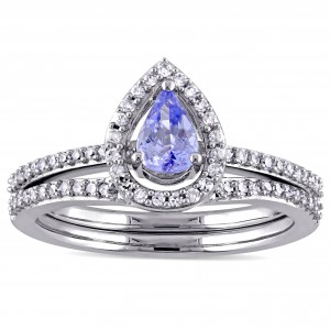 White Gold Tanzanite and 1/3ct TDW Diamond Bridal Set - Handcrafted By Name My Rings™