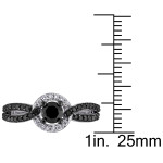 White Gold with Black Rhodium Plating 1ct TDW Black White Diamond Halo Interlaced Engagement Ring - Handcrafted By Name My Rings™