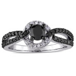 White Gold with Black Rhodium Plating 1ct TDW Black White Diamond Halo Interlaced Engagement Ring - Handcrafted By Name My Rings™