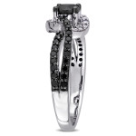White Gold with Black Rhodium Plating 1ct TDW Black White Diamond Halo Interlaced Engagement Ring - Handcrafted By Name My Rings™