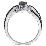White Gold with Black Rhodium Plating 1ct TDW Black White Diamond Halo Interlaced Engagement Ring - Handcrafted By Name My Rings™