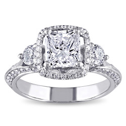 White Gold 1 3/4ct TDW Certified Radiant-cut Diamond 3-stone Engagement Ring - Handcrafted By Name My Rings™