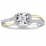 2-Tone Yellow-Plated and White Sterling Silver 1/5ct TDW Diamond Split Shank Engagement Ring - Handcrafted By Name My Rings™