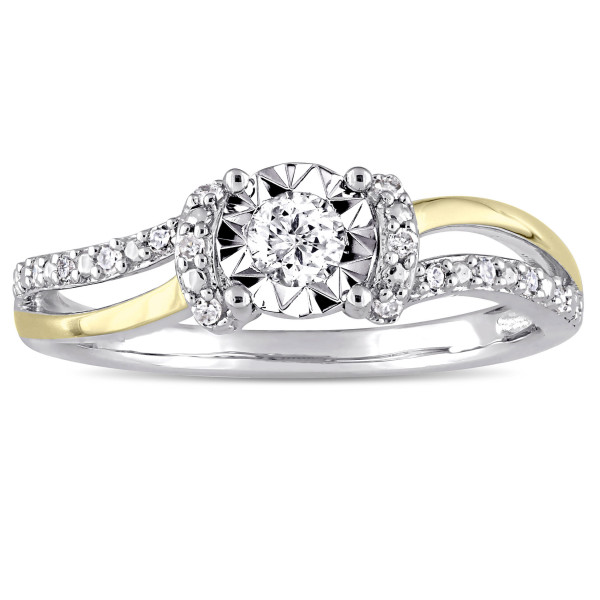 2-Tone Yellow-Plated and White Sterling Silver 1/5ct TDW Diamond Split Shank Engagement Ring - Handcrafted By Name My Rings™