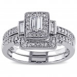2/5ct TDW Parallel Baguette and Round-Cut Diamond Square Vintage Bridal Set in White Gold - Handcrafted By Name My Rings™
