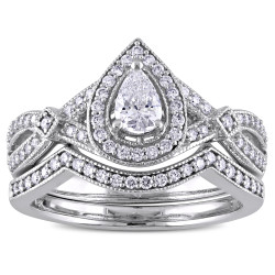 5/8 CT TDW Pear and Round-Cut Diamond Vintage infinity Bridal Ring Set in White Gold - Handcrafted By Name My Rings™