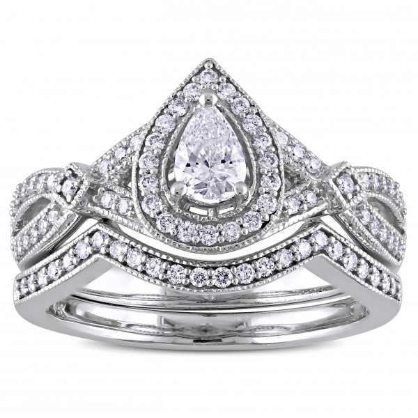 5/8 CT TDW Pear and Round-Cut Diamond Vintage infinity Bridal Ring Set in White Gold - Handcrafted By Name My Rings™
