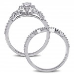 7/8ct TDW Pear and Round-Cut Diamond Halo Split Shank Bridal Ring Set in White Goldado - Handcrafted By Name My Rings™