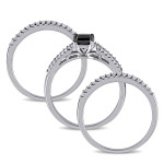 Black Rhodium Plated Sterling Silver 1 1/6ct TDW Princess-cut Black and White Diamond Bridal Ring Set - Handcrafted By Name My Rings™