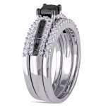 Black Rhodium Plated Sterling Silver 1 1/6ct TDW Princess-cut Black and White Diamond Bridal Ring Set - Handcrafted By Name My Rings™