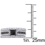 Black Rhodium Plated Sterling Silver 1 1/6ct TDW Princess-cut Black and White Diamond Bridal Ring Set - Handcrafted By Name My Rings™