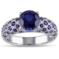 Created Blue Sapphire Engagement Ring in White Gold - Handcrafted By Name My Rings™