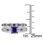 Created Sapphire and 1/10ct TDW Diamond Bridal Set in White Gold - Handcrafted By Name My Rings™