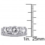 Created White Sapphire and 1/10ct TDW Diamond 3-Stone Bridal Set in White Gold - Handcrafted By Name My Rings™