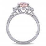 Morganite and 5/8ct TDW Oval and Round-Cut Diamond 3-Stone Engagement Ring in White Gold - Handcrafted By Name My Rings™