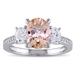 Morganite and 5/8ct TDW Oval and Round-Cut Diamond 3-Stone Engagement Ring in White Gold - Handcrafted By Name My Rings™