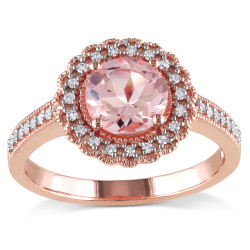 Rose Goldplated Silver Morganite and 1/6ct TDW Diamond Ring - Handcrafted By Name My Rings™