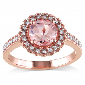 Rose Goldplated Silver Morganite and 1/6ct TDW Diamond Ring - Handcrafted By Name My Rings™