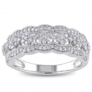 Signature White Gold 1/2ct TDW Diamond Vintage Floral Anniversary Band - Handcrafted By Name My Rings™