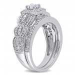 Signature White Gold 1/2ct TDW Diamond Halo Bridal Ring Set - Handcrafted By Name My Rings™