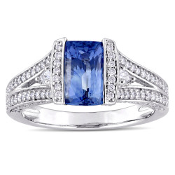 Signature White Gold Baguette-Cut Sapphire 5/8ct TDW Pear and Round-Cut Diamond Halo Engagement Ring - Handcrafted By Name My Rings™