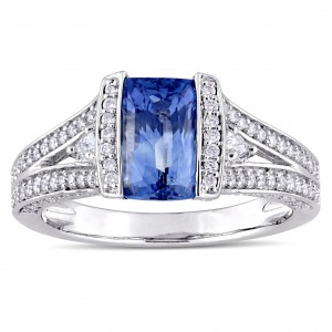 Signature White Gold Baguette-Cut Sapphire 5/8ct TDW Pear and Round-Cut Diamond Halo Engagement Ring - Handcrafted By Name My Rings™