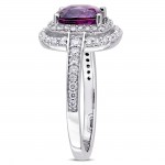 Signature White Gold Cushion-Cut Violet Sapphire and 1/2ct TDW Double Halo Engagement Ring - Handcrafted By Name My Rings™