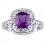 Signature White Gold Cushion-Cut Violet Sapphire and 1/2ct TDW Double Halo Engagement Ring - Handcrafted By Name My Rings™