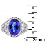 Signature White Gold Oval-Cut Tanzanite-CN and 7/8ct TDW Round-Cut Halo Cluster Ring - Handcrafted By Name My Rings™
