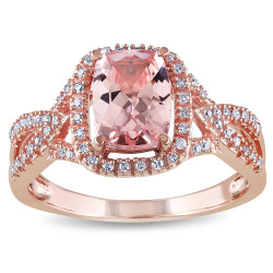 Signature Collection Rose Gold Cushion-Cut Morganite and 1/6ct TDW Diamond Crossover Engagement Ring - Handcrafted By Name My Rings™