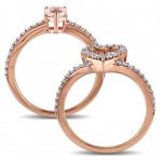 Signature Collection Rose Gold Morganite and 1/2ct TDW Diamond 2-Piece Bridal Ring Set - Handcrafted By Name My Rings™