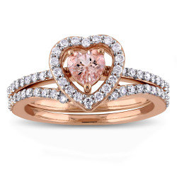 Signature Collection Rose Gold Morganite and 1/2ct TDW Diamond 2-Piece Bridal Ring Set - Handcrafted By Name My Rings™